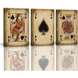 Game Room Decor Poker Ace of Spades Cool Canvas Wall Art for Man Cave Decor Fire Poker Bar Wall Pictures Vintage Game Room Accessories and Decor Masculine Wall Decor 3 Pieces Canvas Art Set Wrapped (Brown), Size: 16x24inchesx3