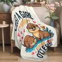 Cute Otter Flannel Blanket 50"x60" Adorable Cartoon Animal Illustration Lightweight Throw Blankets Birthday for Girls Women Office Bedroom Sofa Travel Home Decorate