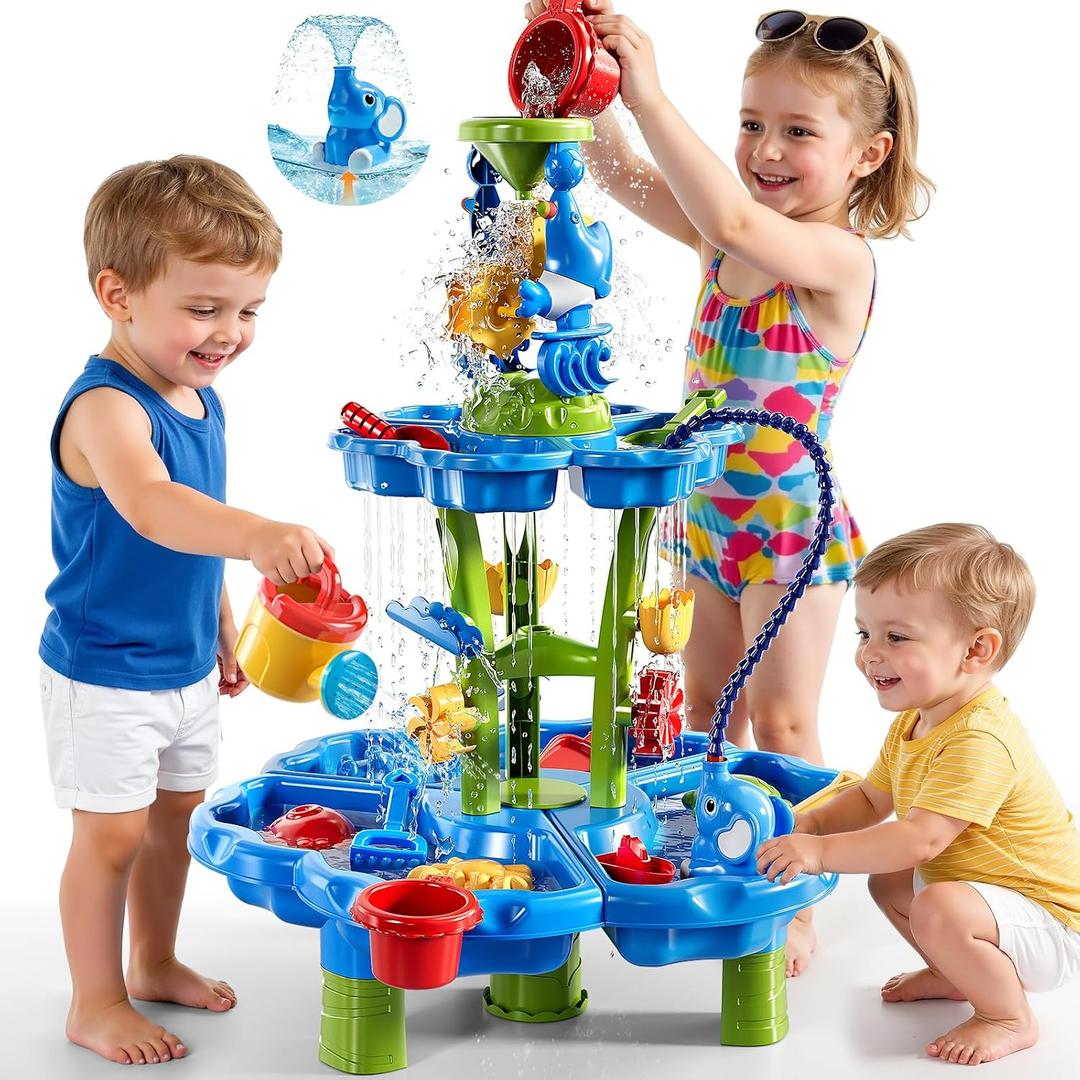 2-Tier Auto Water Table with Pump, Summer Outdoor Beach Outside Backyard Activity Sensory Sand Water Table, Birthday Party Gifts for Kids Boys and Girls Ages 3 4 5 6 7 8, 8 inches x 17 inches x 14 inches