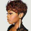 Pixie Cut Wig Human Hair for Women Highlight Brown Short Straight Wigs 100% Real Human Hair Pixie Cut Wig with Bangs Layered Virgin Hair Glueless Natural Short Wig