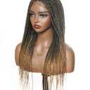24" Pre Cut Real Swiss HD Full Lace Knotless Box Braided Wig for Black Women with Human Hair Baby Hair - Lightweight Synthetic Square Braided Wig - 1B/27 Honey Blond - 99Braids