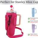 2 x Water Bottle Carrier with Strap for Stanley 40 oz Tumbler,Personalized Initial ID Name Stanley Bag with Phone Pocket, Adjustable Strap, Stanley Cup Accessories (Hot Pink)