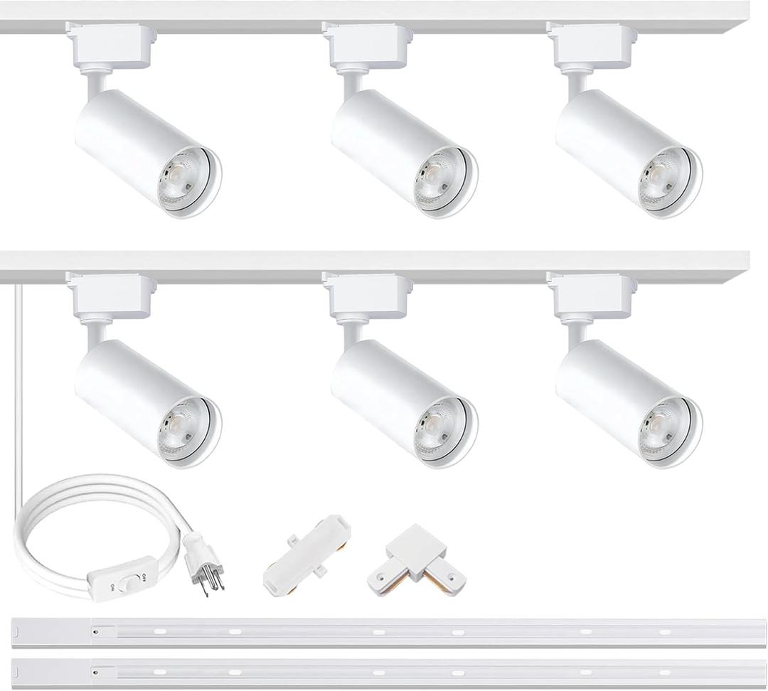 White Ultra-brigh 25W 2000lm J&L Type LED Track Lighting System3000K Warm Light Dimmable Brightnesswith 6.5 FT Rails and Ceiling Spotlight Fixture Installation Package