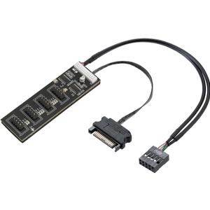 9Pin USB Header Splitter with SATA Power Cable, 9Pin USB Header Male 1 to 4 Female Extension Cable USB 2.0 Splitter Cable Connector for Motherboard, Adapter for CPU, WiFi Receiver, Fans, and RGB Light