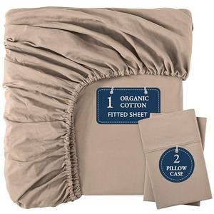 LANE LINEN 100% Organic Cotton Fitted Sheet Queen (+Pillowcases), Soft & Comfy Breathable Naturally Cooling Low Pill Oeko Tex Certified Fitted Sheet Queen Deep Pocket 15" - Taupe LANE LINEN 100% Organic Cotton Fitted Sheet Queen (+Pillowcases), Soft & Comfy Breathable Naturally Cooling Low Pill Oeko Tex Certified Fitted Sheet Queen Deep Pocket 15" - Taupe