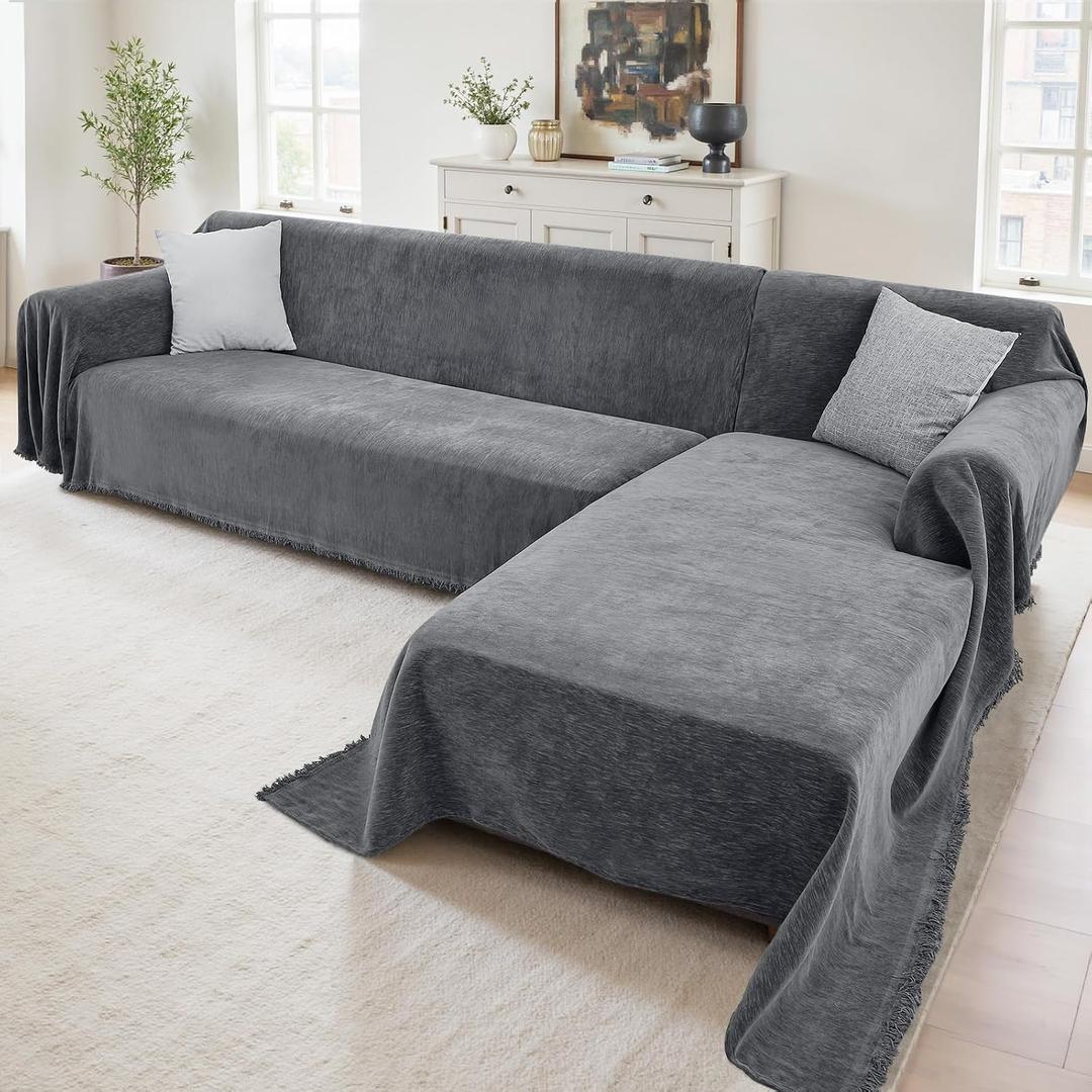 Sectional Couch Covers, 2 Pieces Washable L Shaped Couch Covers Sofa Blanket for Dogs Pet Friendly Sectional Sofa Slipcovers Furniture Covers,71"x 118"+ 71"x 118",(XX-Large,Dark Gray)