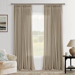Tan Pinch Pleated Linen Curtains 102 Inches Long for Living Room Bedroom Dining Pinch Pleat with Hooks Rings for Track Back Tab Light Filtering Boho Farmhouse Semi Sheer 102 Inch Sliding Door Curtain