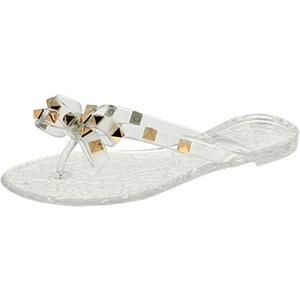 TOP Moda Womens Studded Jelly Flip Flops Sandals with Bow, Size 9
