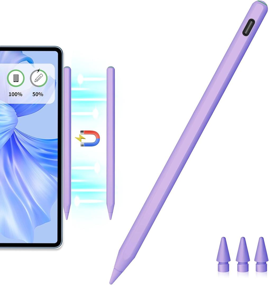 Stylus Pen for iPad Pencil 2nd Generation Magnetic Wireless Charging with Tilt Sensitivity&Palm Rejection, Stylus Pen for ipad 6/7/8/9/10, iPad mini 5/6, iPad Air 3/4/5, iPad Pro 11/12.9 (Purple)