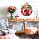 Valentines Day Wreaths for Front Door Hello Valentine Hanger Sign Outside Rustic Holiday Farmhouse Wooden Door Decoration Hanging with Bows Outdoor (Red)