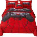 6 Pieces Gamer Comforter Sets for Boys Teens and Adults,Red Color,6 Piece Bedding Sets with Comforter,Flat Sheet,Fitted Sheet,Throw Pillow Cover,Pillow Shams,Twin Size 