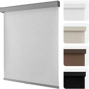 Joydeco 100% Blackout Roller Shades Cordless Blinds for Windows, Free-Stop Shades, UV Protection, Natural Woven Blinds for Home and Office, Light-Proof Aluminum Cover (35" W x 75" H, Gray)