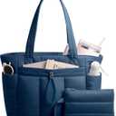 TOPDesign Puffy Tote Bag for Women with Cup Holder & Laptop Compartment & Cosmetic Bag & Trolley Sleeve for Work, Travel