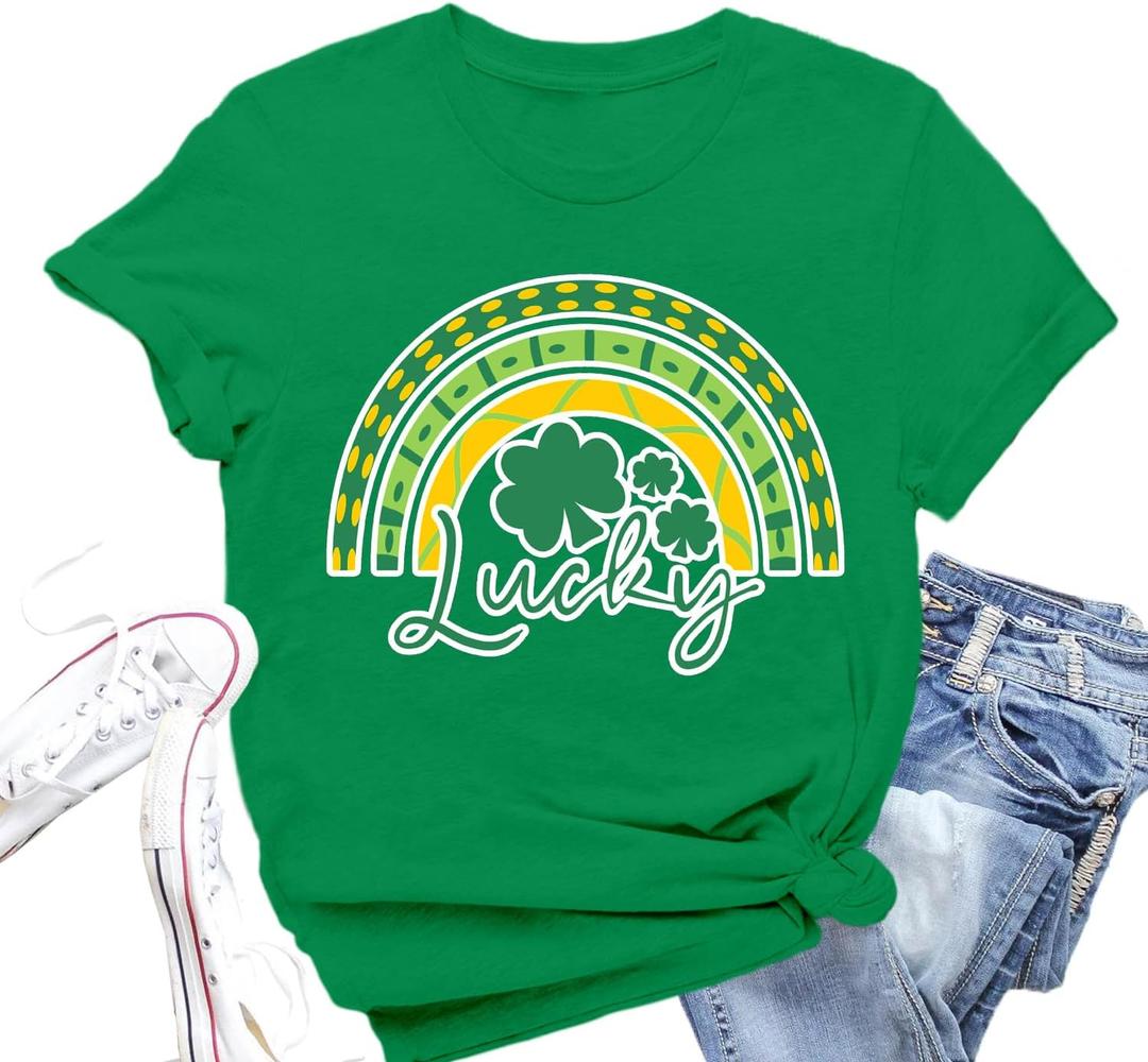 St Patricks Day Shirt Women St Patty's Day T-Shirt Lucky Shamrock Tee Irish Shamrock Tops (Green, L)