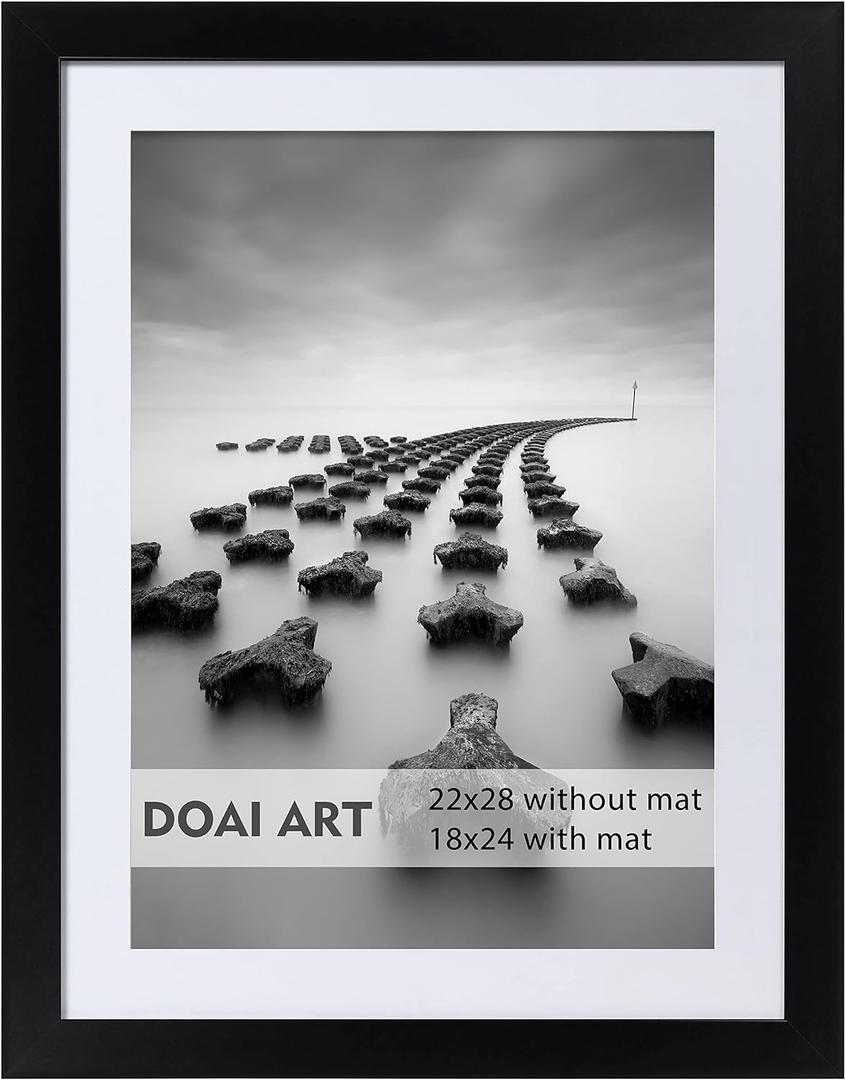 DOAI ART 22x28 Poster Frame Black without Mat or 18x24 with Mat - Polished Plexiglass for Wall Vertically or Horizontally Display - Wall Mounting Hardware Included (22x28-1 Pack)