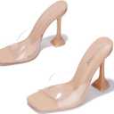 Cape Robbin Lithe Nude Sexy High Spool Heel Open Squared Toe Slip On Pumps (7.5)