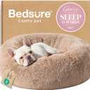 Bedsure Calming Dog Bed Medium Size Dog - Donut Washable Medium Pet Bed, 30 inches Anti-Slip Round Fluffy Plush Faux Fur Cat Bed, Fits up to 45 lbs Pets, Camel