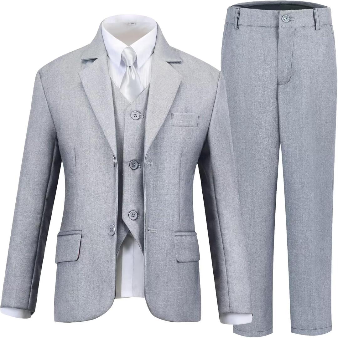 Boys Suit Kids Suits Tuxedo for Boys Toddler Vest Pants Set Ring Bearer Outfit Dress Clothes (12 Years, 5pc-light Gray)