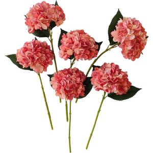 Coral Hydrangea Artificial Flowers,6 Pcs Faux Hydrangea Flowers,Artificial Hydrangeas Flowers with Stems,Fake Hydrangeas,Hydrangea Silk Flowers Color with Stems for Home Decor (6, Coral)