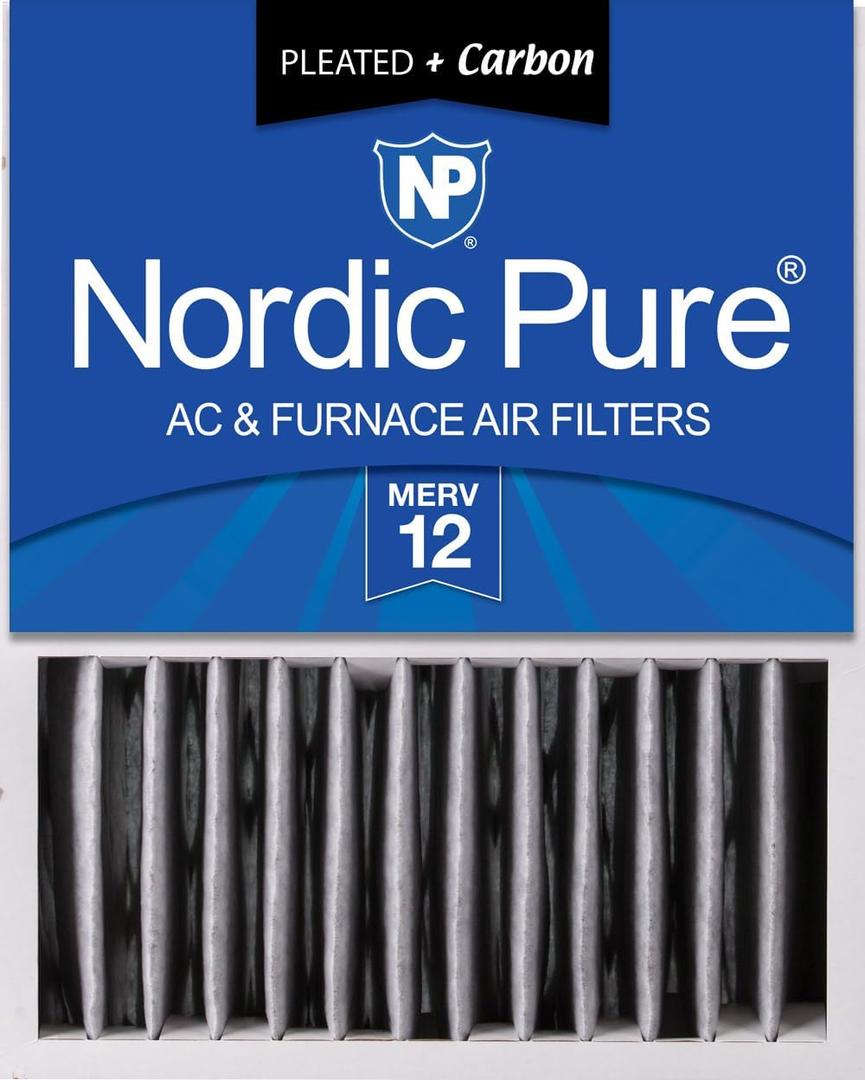 Nordic Pure 16x20x5 MERV 12 Plus Carbon Air Filter 1 Pack | Actual Size: 15 7/8 x 19 5/8 x 4 3/8 Honeywell Replacement Made in USA, Advanced HVAC Furnace Filtration, Pet & Odor Control