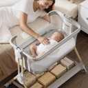 ANGELBLISS Baby Bassinet, 3-in-1 Bedside Bassinet for Baby, One-Touch Foldable Baby Crib for Newborn with Full-Mesh Sides & Adjustable Height, Mattress & Storage Bag | foldable bassinet, travel bassinet, incline bassinet, Adjustable Height, bedside bassinet, Full-Mesh Sides, Standard