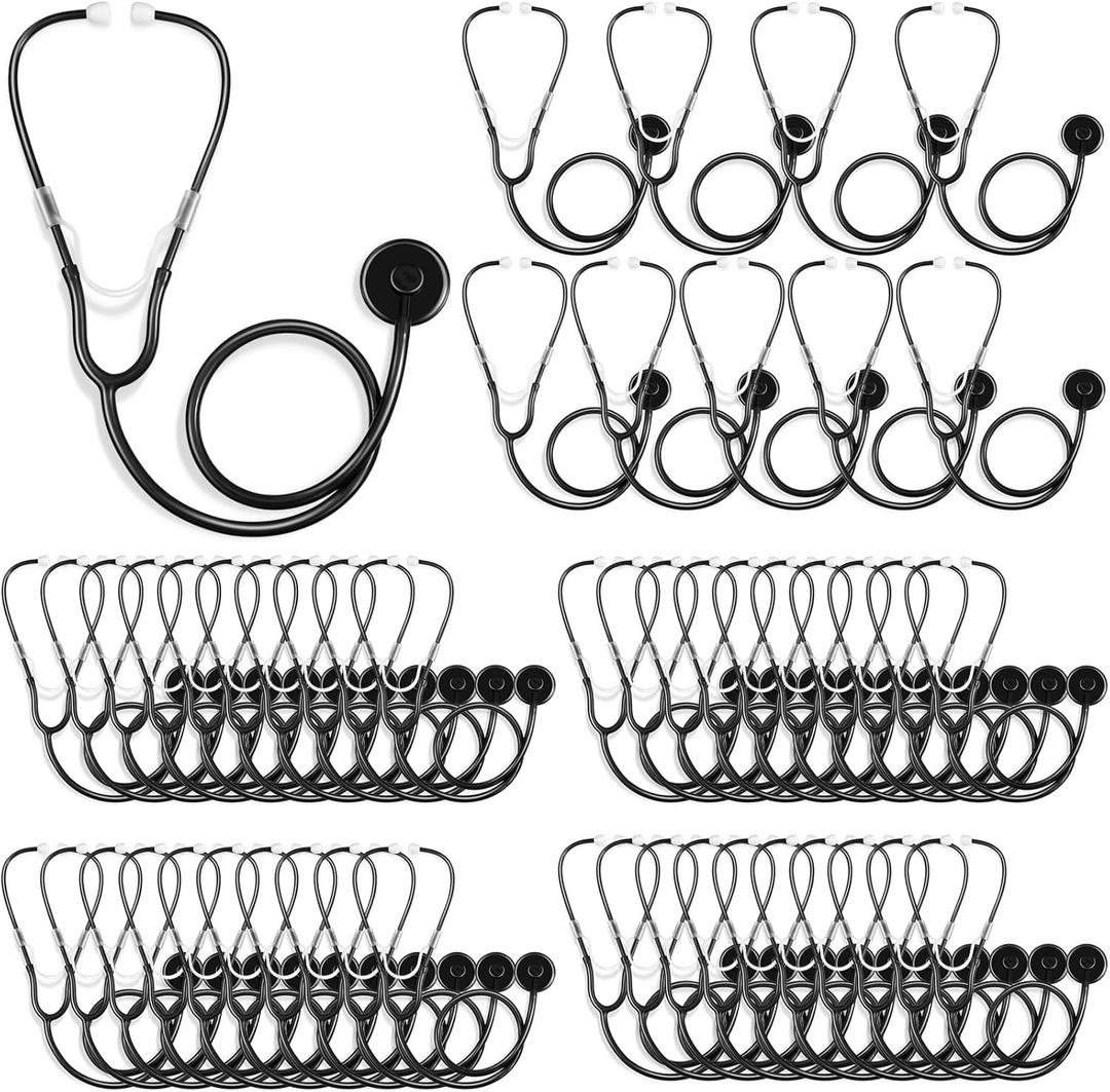 Leitee 50 Pcs Kids Stethoscope Real Working Stethoscope for School Role Play Doctor Nurse Cosplay Accessory (Black)