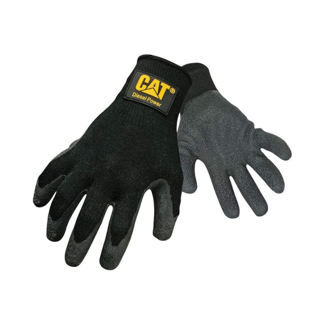 Cat CAT017400L Textured Latex Palm Gloves - Black, Large, Breathable Polycot Knit Shell Gloves with Extended Knit Wrists