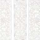 Deco 79 Wooden Floral Handmade Home Wall Decor Intricately Carved Wall Sculpture, Set of 3 Wall Art 12"W, 36"H, White