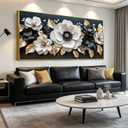 Phahey Large Canvas Art with Wide Frame and Hanging Hooks, Soft Light Blue Floral White Leaf Art, 28.7x57.4 inches