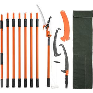 VEVOR Manual Pole Saw, 7.3-27 ft Extendable Tree Pruner, Sharp Steel Blade and Scissors High Branches Trimming, Branch Trimmer with Lightweight 8 Fiberglass Handles, for Pruning Palms and Shrubs