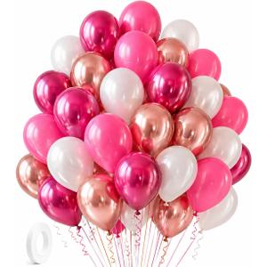 2 x Pink Balloons 60 Pack Hot Pink, Fuchsia, Rose Gold Chrome & White 12 Inch Latex Balloons for Pink Birthday Decorations, Baby Shower Girl, Bridal Shower, Balloon Garland Kit