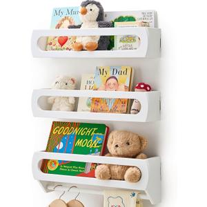 Floating Shelves for Wall, Premium Bamboo Wood, Fully Assembled - Nursery Book Shelves, Nursery Decor, Book Shelf for Kids Rooms, Set of 3 White