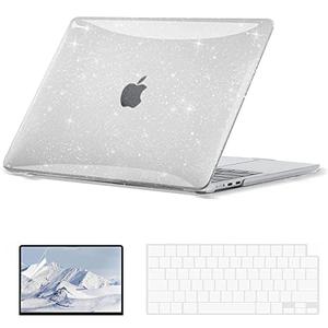 EooCoo Case Compatible with MacBook Air 13 inch M5 2026-2022 Release M4 M3 M2 A3449 A3240 A3113 A2681, Glitter Hard Shell&Keyboard Skin Cover&Screen Protector for Mac Air 13.6 inch, Sparkly Clear