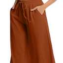 Women's Wide Leg Palazzo Pants - High Waist Flowy Casual Loose Beach Trousers (Brown, S)