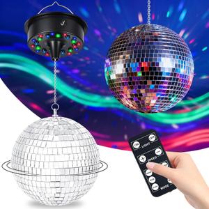 Disco Ball Light Decorations, 6" Hanging Mirror Ball with 23 LED and 4 Light Colors Rotating Motor for Home Studio Indoor Party