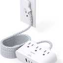 Flat Extension Cord 10 Ft, HANYCONY Ultra Thin Flat Plug Power Strip, 3 Outlets 3 USB Ports(2 USB C) Desk Charging Station, Power Strip with No Surge Protector for Cruise Ship Dorm Room Essentials (White)