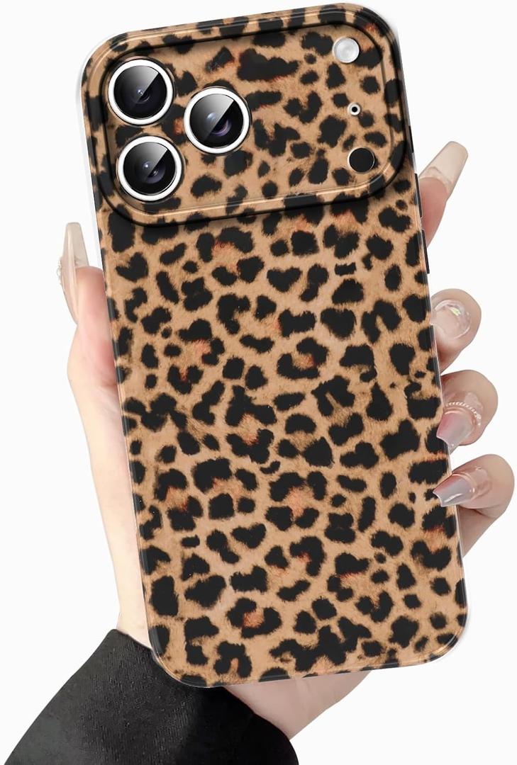 RUMDEY Cute Cheetah Print for iPhone 17 Pro Max 6.9" Phone Case, Luxury Leopard Pattern Design Cases Soft Silicone Slim TPU Shockproof Protective Bumper Cover for Women Girls- Brown