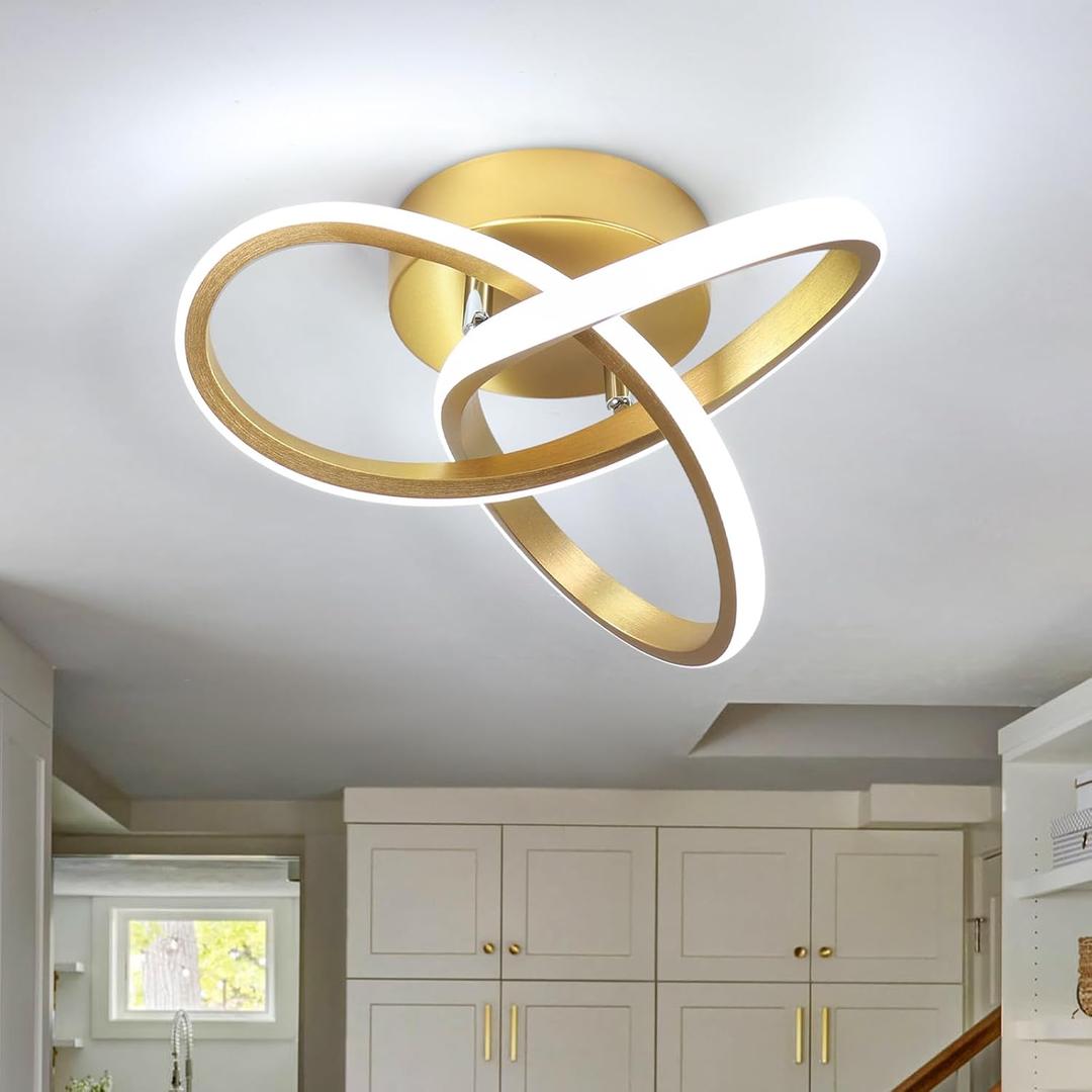 CANEOE Modern Led Ceiling Light Fixture,6000K Gold Led Hallway Light Fixtures Ceiling Lamp for Hallway Bedroom Bathroom Kitchen Balcony Stair Aisle Ceiling Lamp Curved Design (Gold, 6000K)
