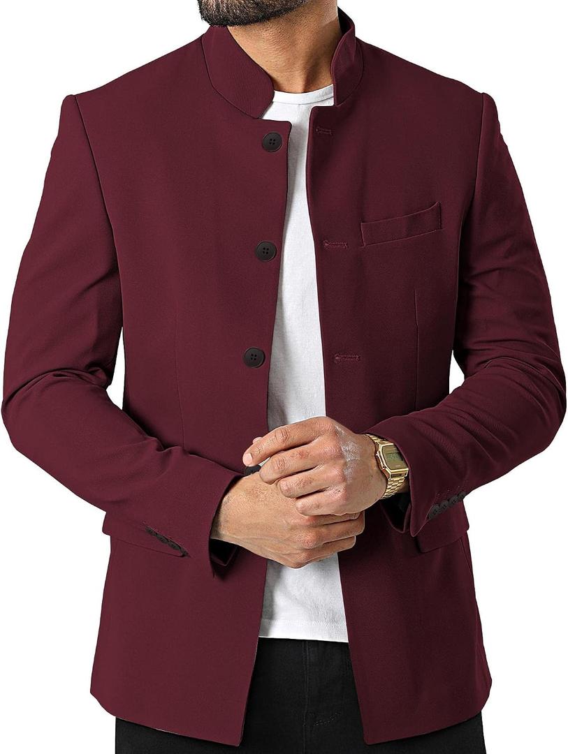 Mens Casual Suit Blazer Jackets Stand Mandarin Collar Lightweight Lined Business Dress Sport Coats M