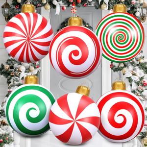 6 Pcs 24 Inch Inflatable Christmas Balls Oversized PVC Christmas Ornaments Large Christmas Tree Balls Blow up Christmas Ornaments Decorations for Yard Lawn Porch Party Decor (Multicolor)