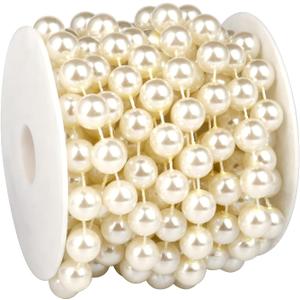 16.4 FT Pearl Beads Garland for Decoration, 12MM Ivory Craft Pearl Beads String Roll Spool for DIY Craft Wedding Party Christmas Tree Decoration