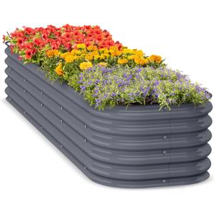 UMIG 17" Tall 2x2ft Galvanized Raised Garden Bed Kit, 4IN1 Large Oval Outdoor Garden Planter Box with Safety Edging, Modular Metal Raised Beds for Gardening Flower, Vegetables - Light Green