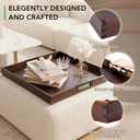Joy&Grace Large Square Ottoman Tray for Living Room and Coffee Table, Decorative Acacia Wood Serving Tray with Metal Handles for Breakfast in Bed, Dinner Food Kitchen TV (Brown, 22" x 22" x 2")