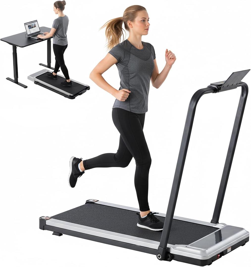 Walking Pad Treadmill, 3 in 1 Portable Under Desk Treadmills for Home Small Space, Quiet Compact Folding Treadmill with Remote Control, 320 LBS Capacity, Glossy Silver