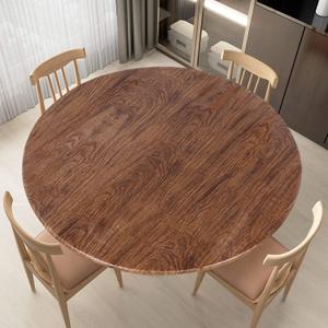 LUSHVIDA Round Vinyl Waterproof Tablecloth Elastic Edged 45-56" Oak