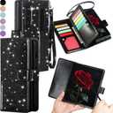 Varikke Compatible with Samsung Galaxy Z Fold 6 Wallet Case, [RFID Blocking] Card Holder, Glitter PU Leather Flip Phone Case with S Pen Holder Slot & Wrist Strap for Women Men, Black