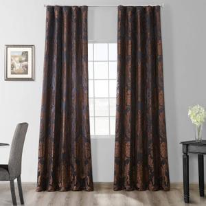 HPD Half Price Drapes Designer Damask Curtains for Room Decoration 96 Inches Long Faux Silk Room Darkening Curtains (1 Panel), 50W x 96L, Black & Cognac