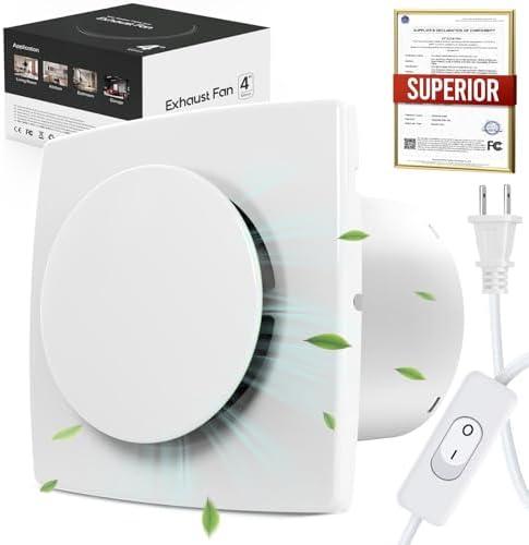 SLUELI 4 Inch Exhaust Fan with Switch Upgrade Bathroom Exhaust Fan ≤34dB Low Noise IPX4 Waterproof Household Ventilation Fan Easy Install on Wall Window Ceiling in Bathroom Kitchen Garage