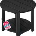LZRS Round Adirondack Side Table Double End Table, Outdoor Side Tables for Patio, Backyard, Pool, Indoor Companion, Easy Maintenance & Weather Resistant(Black)