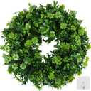 18" St Patricks Day Shamrock Wreath for Front Door,St Patrick Day Artificial Wreath Outdoor Decorations, Lucky Clover Spring Summer Greenery Hanging for Farmhouse Wall Window Indoor Porch Home Decor